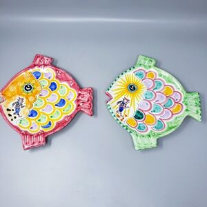 Vintage Hand-Painted Fish Plates